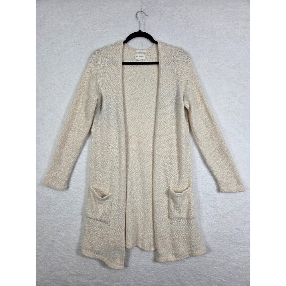 Blu Pepper Longline Open Front Cardigan Sweater Womens L Cream Boucle Minimalist